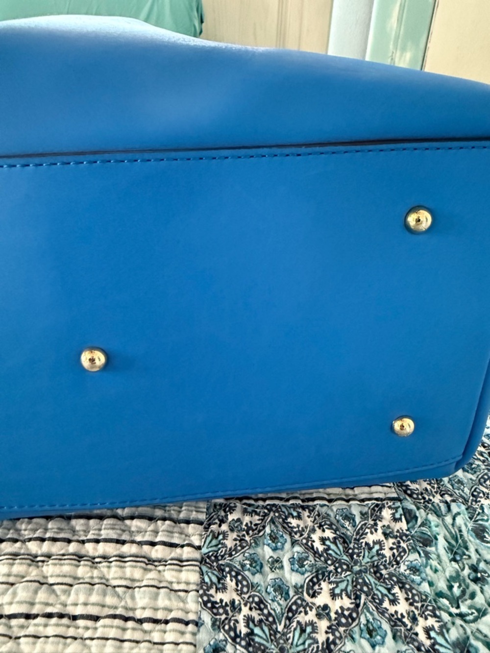 Dooney & Bourke Blue Leather Tote with Brown Trim - Picture 5 of 16